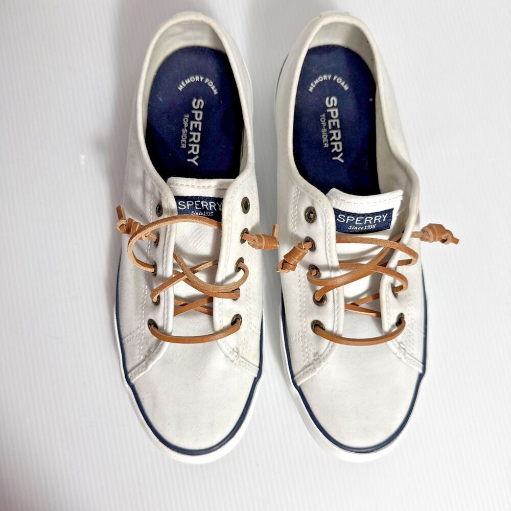 Sperry Pier Crest View Sneakers Women's 9.5 M Boat Deck Shoes White Canvas